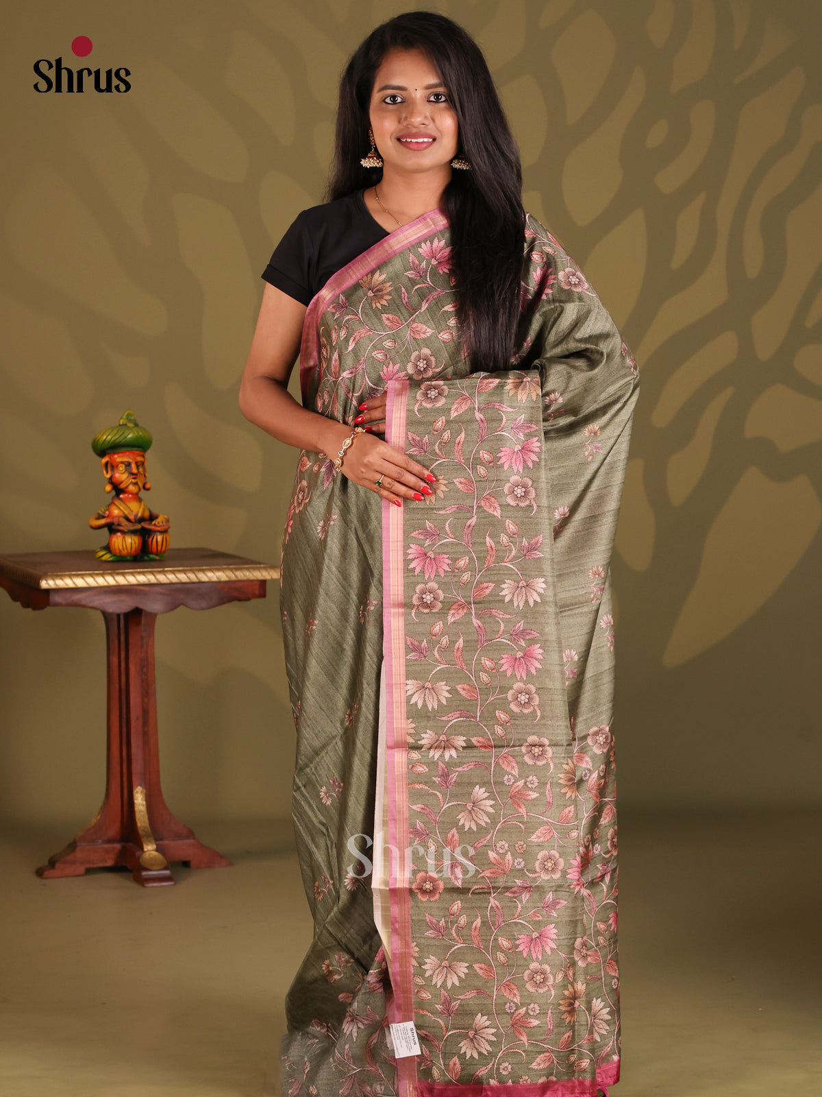 Chutney Green & Pink - Semi Matka Saree - Shop on Shrus.com