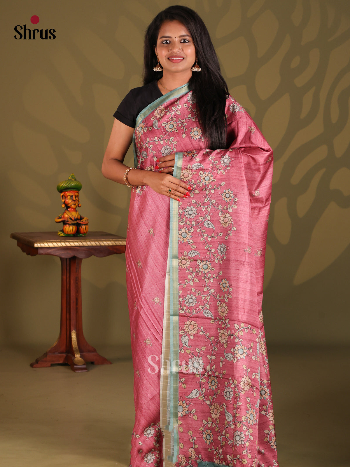 Pink & Blue- Semi Matka Saree - Shop on Shrus.com