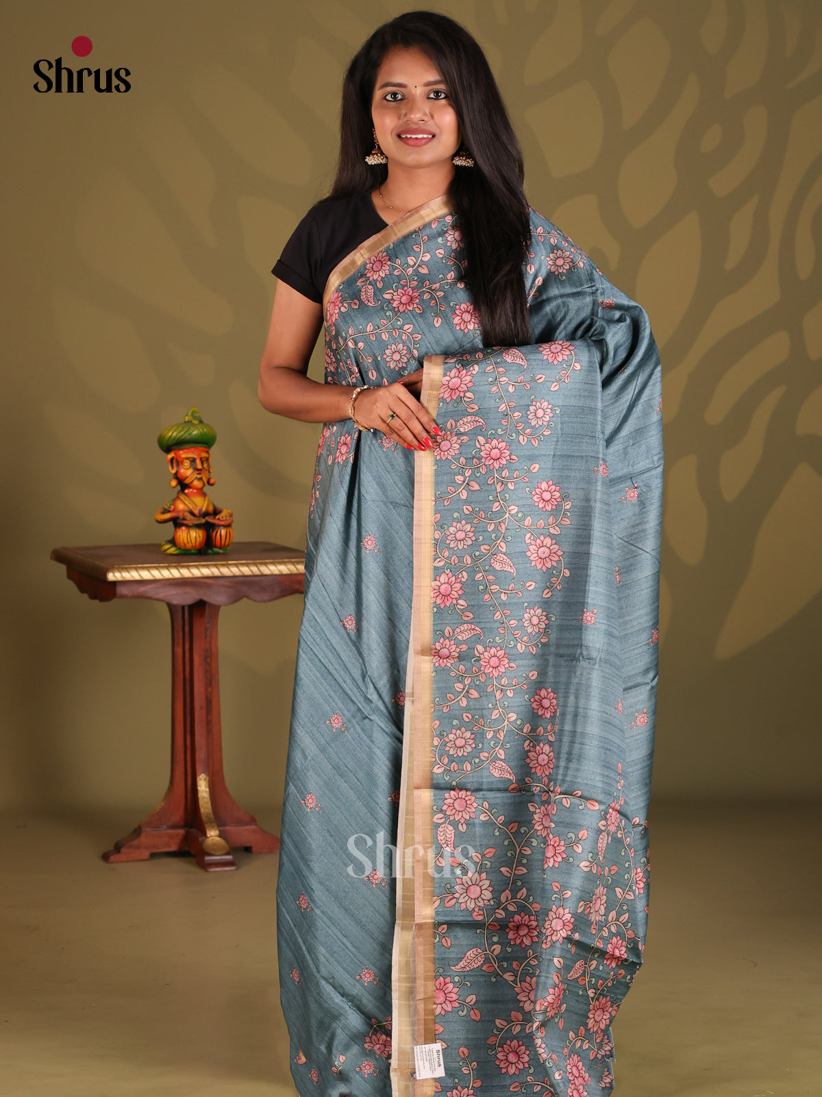 Pink & Blue- Semi Matka Saree - Shop on Shrus.com