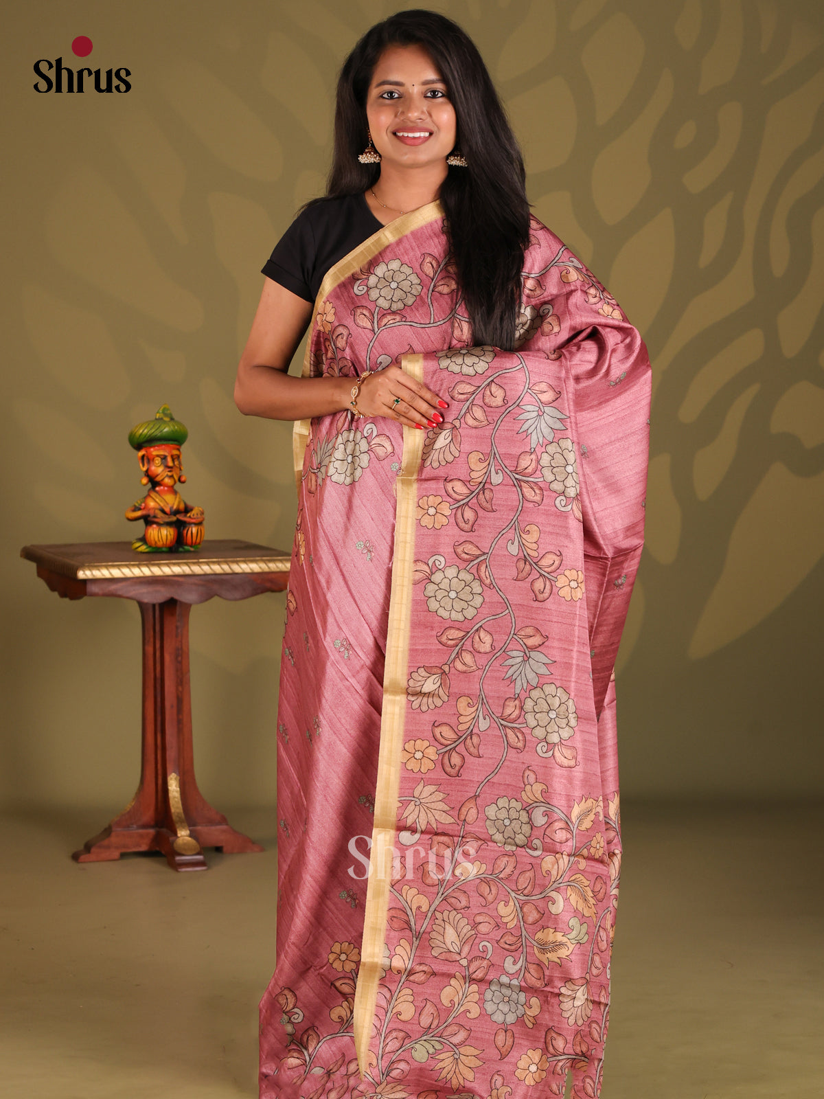 Pink & Cream- Semi Matka Saree - Shop on Shrus.com