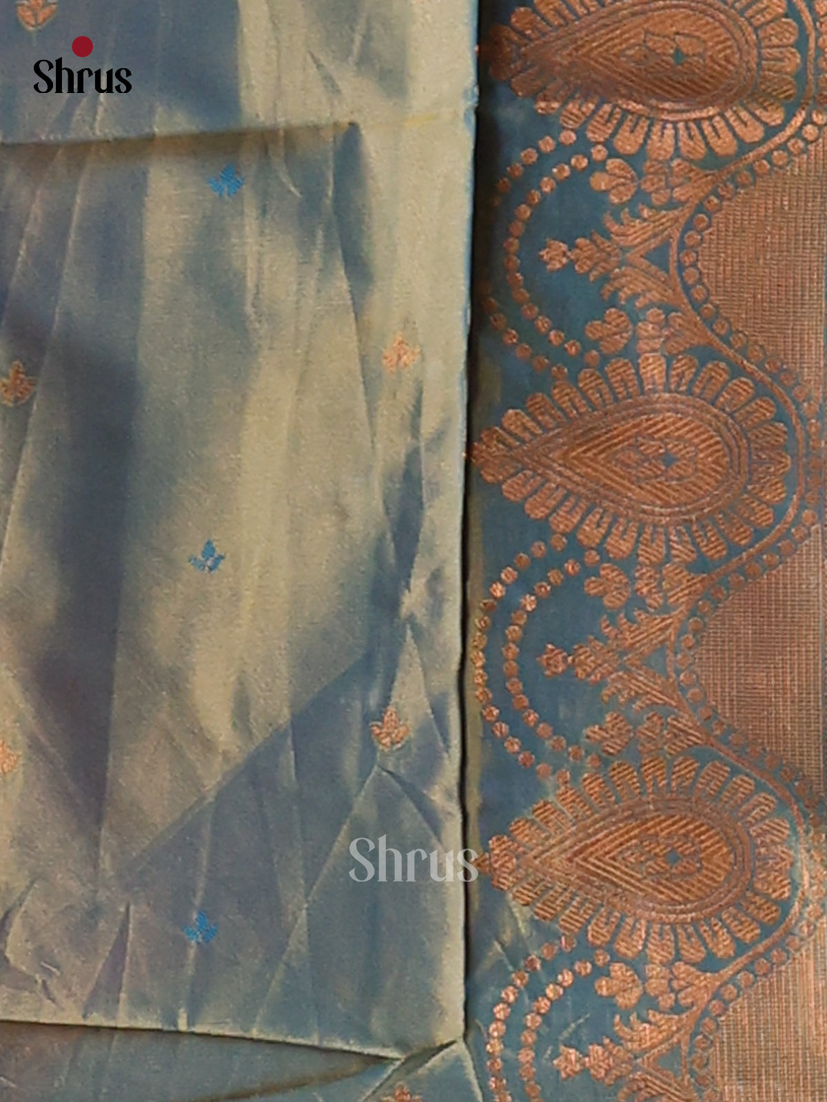 Dark Mustard & Blue - Semi Soft Silk Saree - Shop on Shrus.com