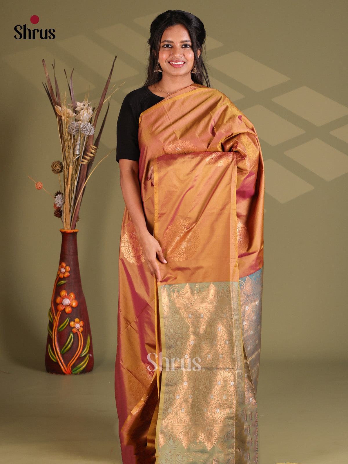 Dark Mustard - Semi Soft Silk Saree - Shop on Shrus.com