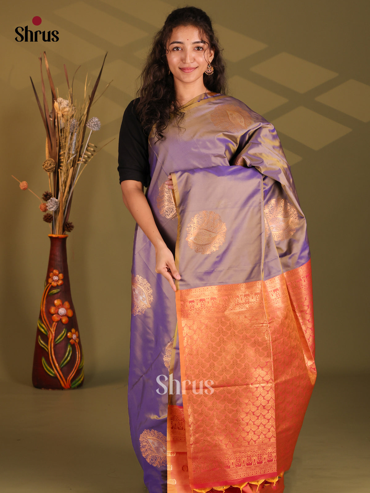 Purple & Brick - Semi Softsilk Saree - Shop on Shrus.com