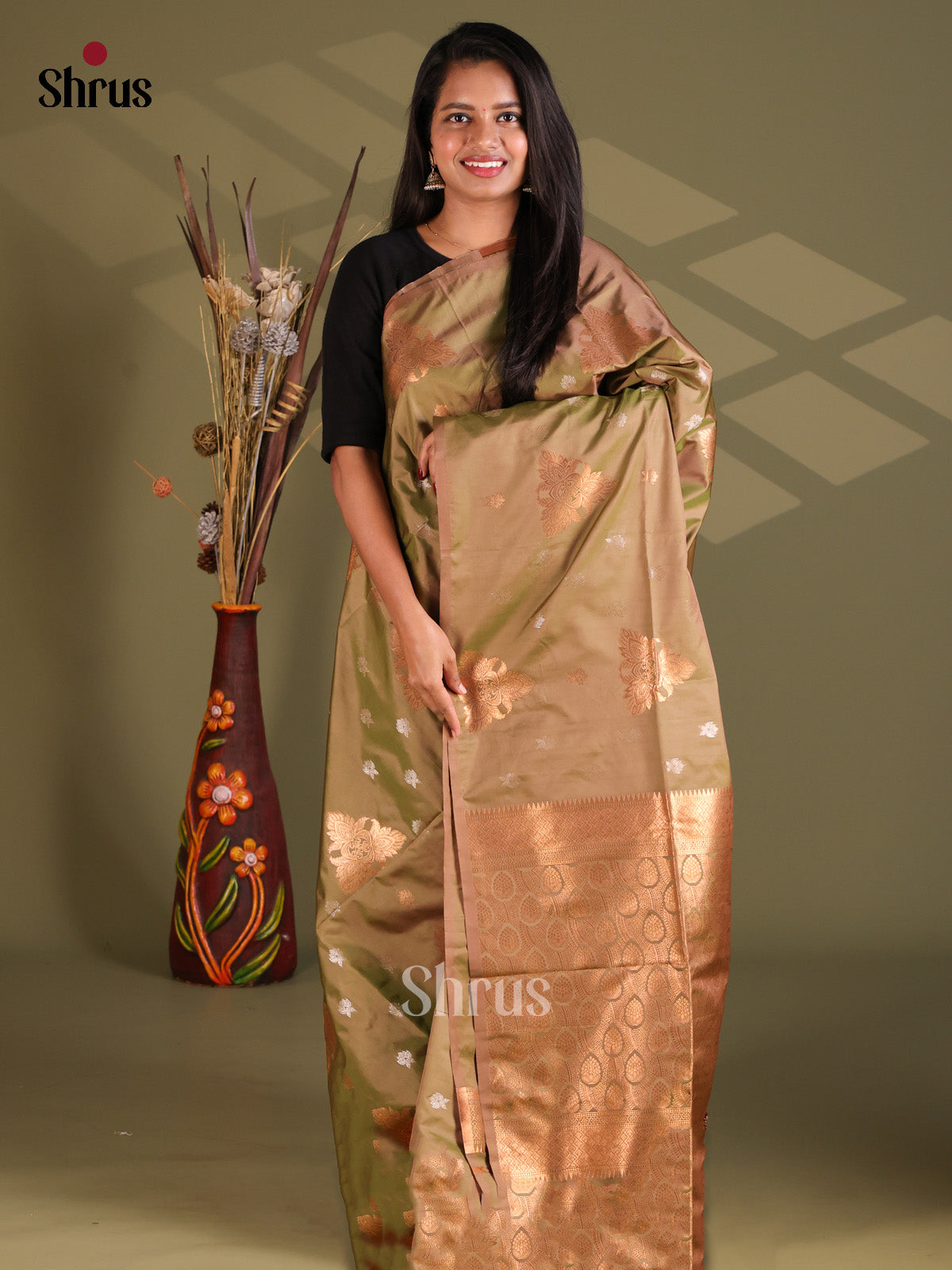 Double Shaded Green - Semi Soft Silk Saree - Shop on Shrus.com
