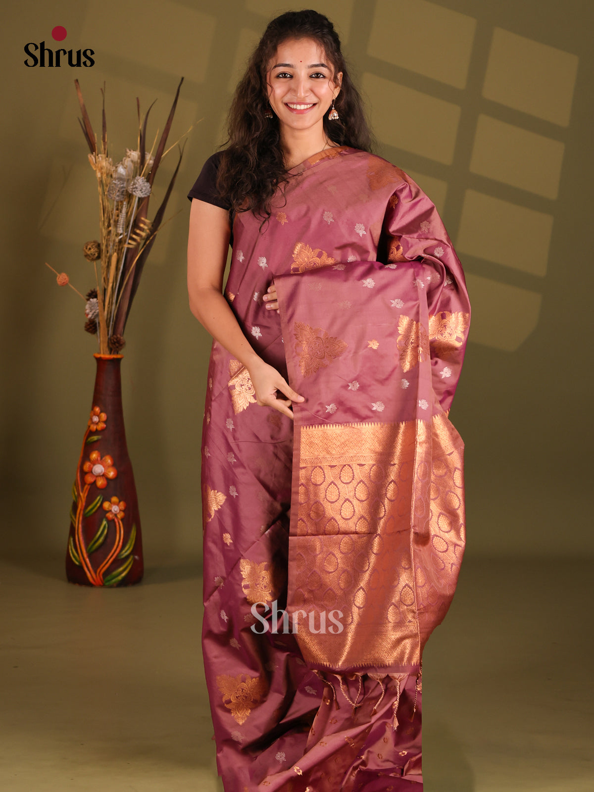 Maroon - Semi Softsilk Saree - Shop on Shrus.com