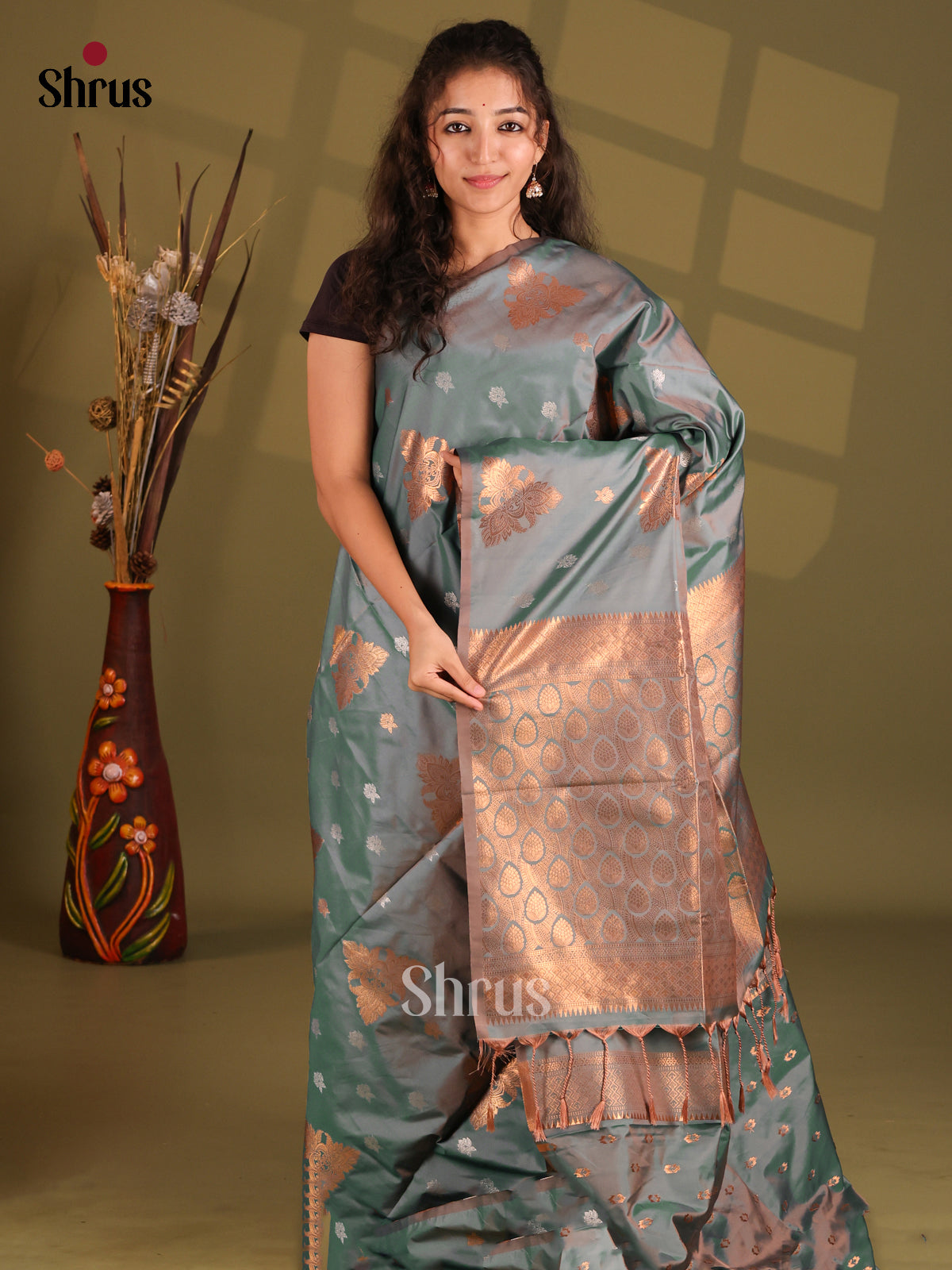 Double Shaded Green - Semi Softsilk Saree - Shop on Shrus.com