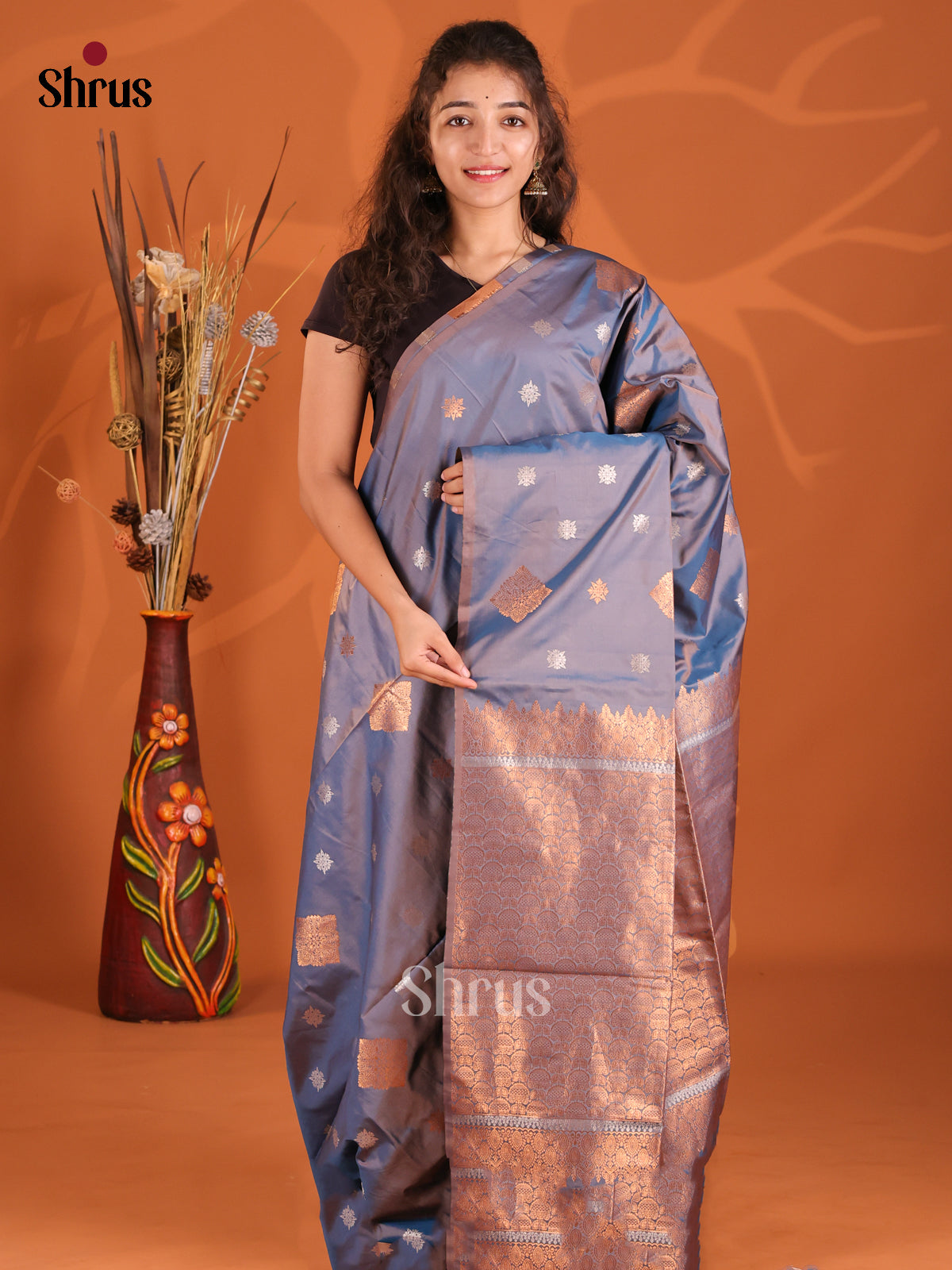 Blue - Semi Softsilk Saree - Shop on Shrus.com