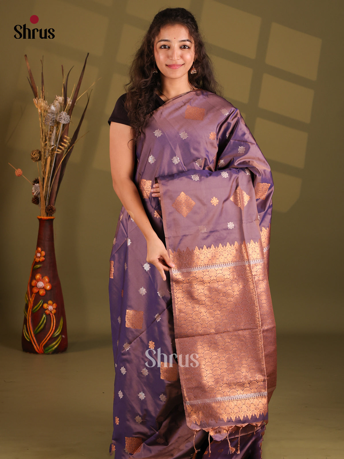 Purple- Semi Softsilk Saree - Shop on Shrus.com