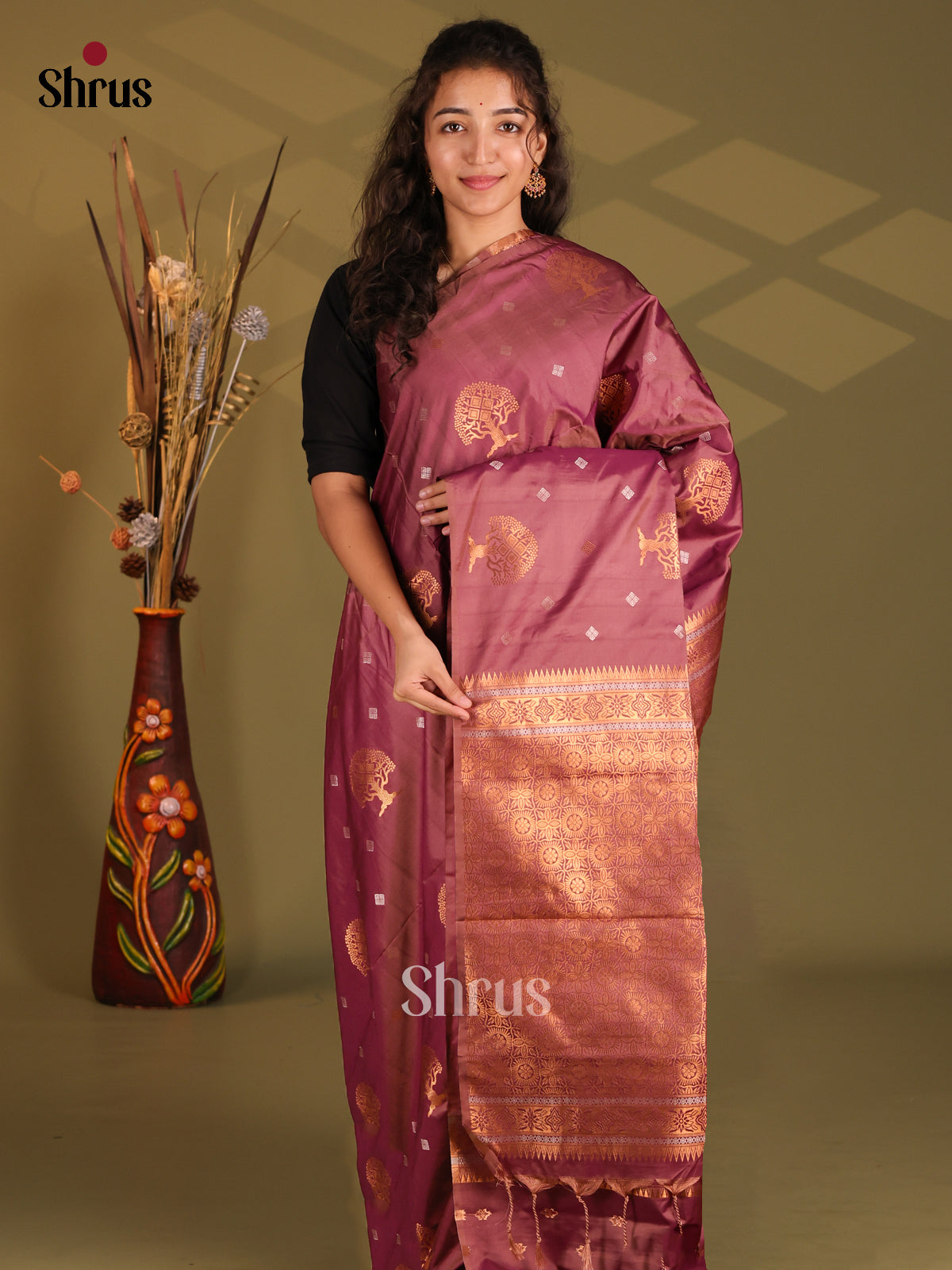 Dark Purple - Semi Softsilk Saree - Shop on Shrus.com