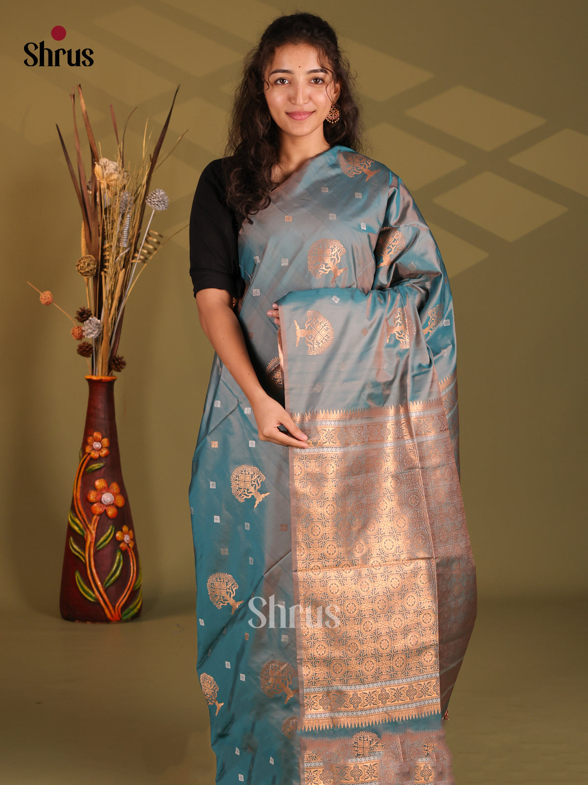 Blue - Semi Softsilk Saree - Shop on Shrus.com