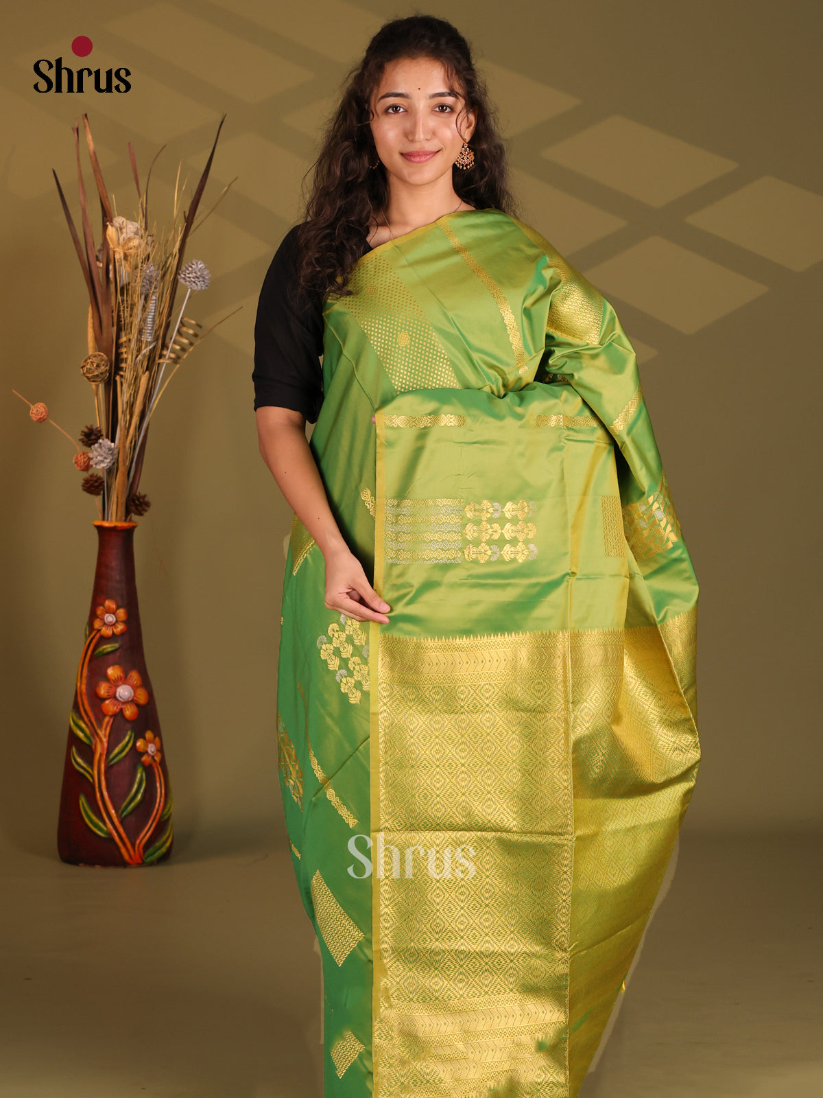 Parrot Green- Semi Softsilk Saree - Shop on Shrus.com