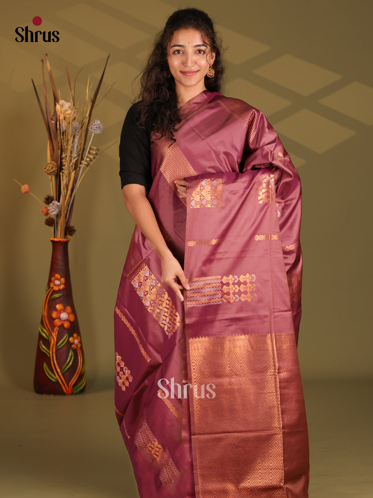 Maroon - Semi Softsilk Saree - Shop on Shrus.com