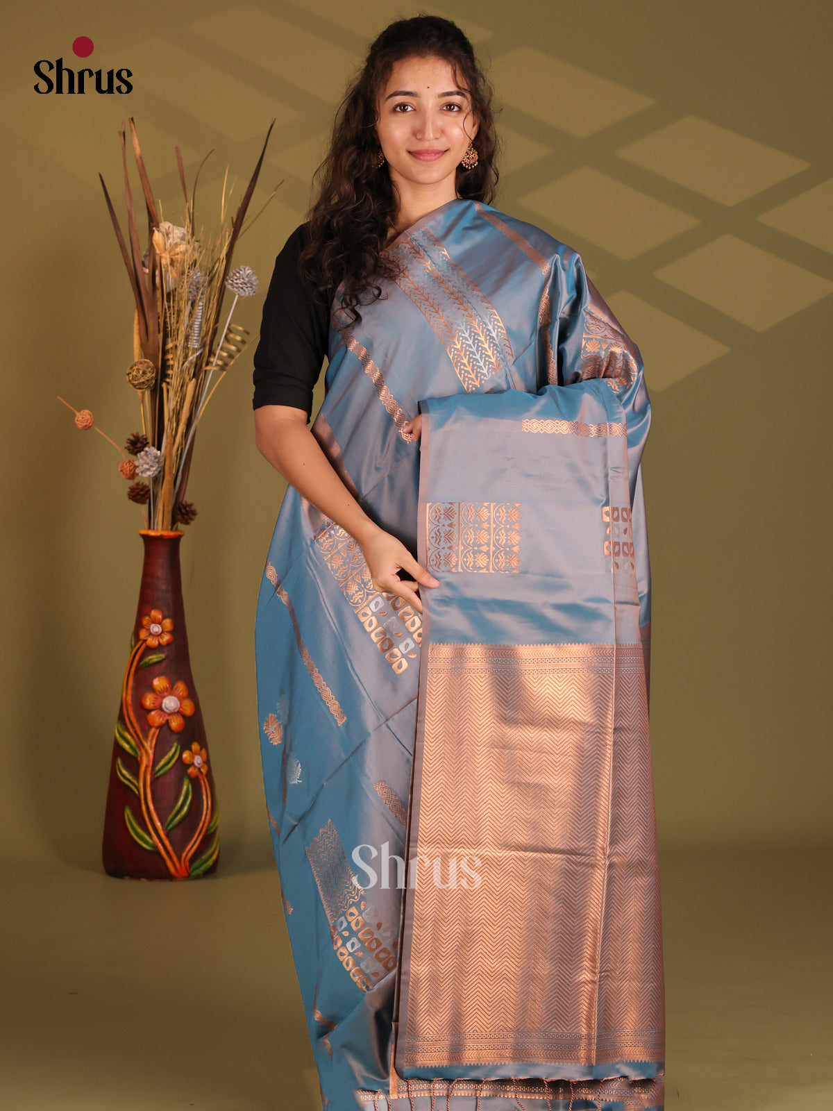 Blue- Semi Softsilk Saree - Shop on Shrus.com