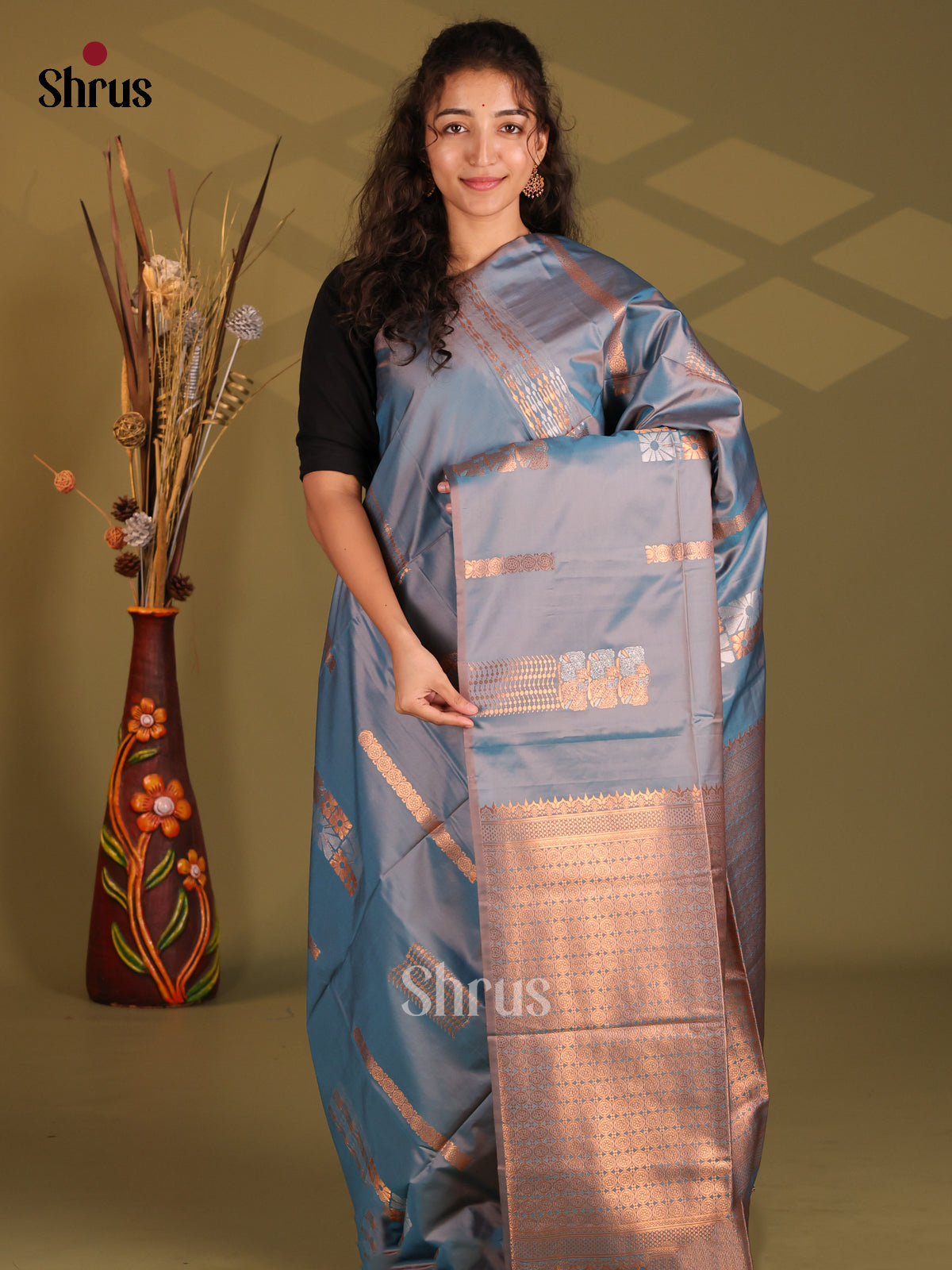 Blue - Semi Softsilk Saree - Shop on Shrus.com