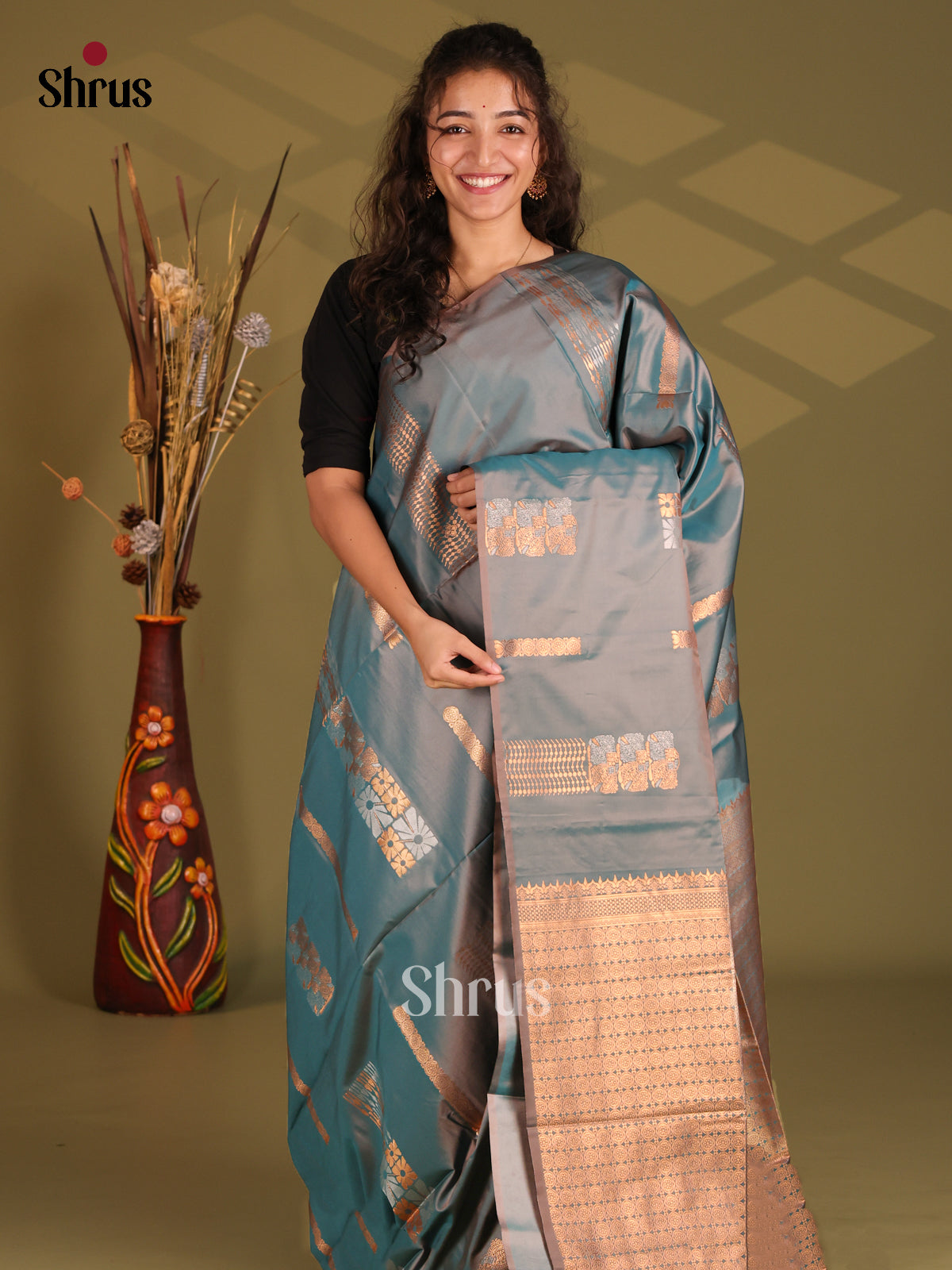 Blue- Semi Softsilk Saree - Shop on Shrus.com
