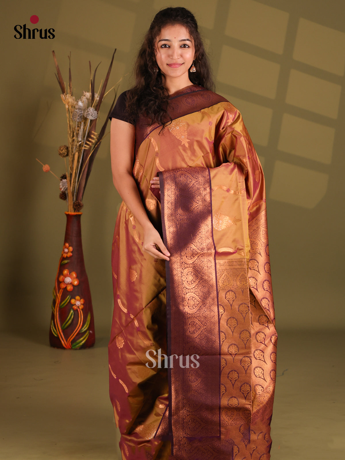 Double Shaded Brown & Purple - Semi Softsilk Saree - Shop on Shrus.com