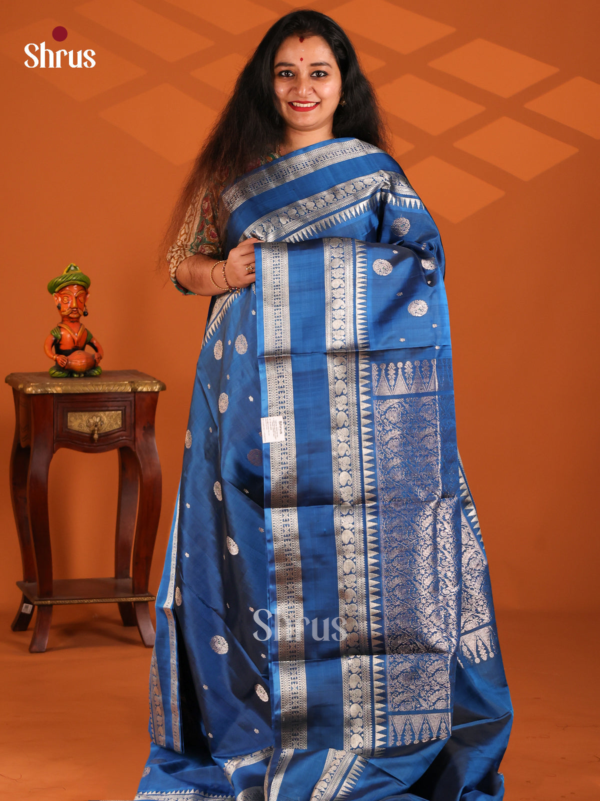 Vibrant Blue Venkatagiri silk Saree with zari motifs , rettaipet zari border - Shop on Shrus.com
