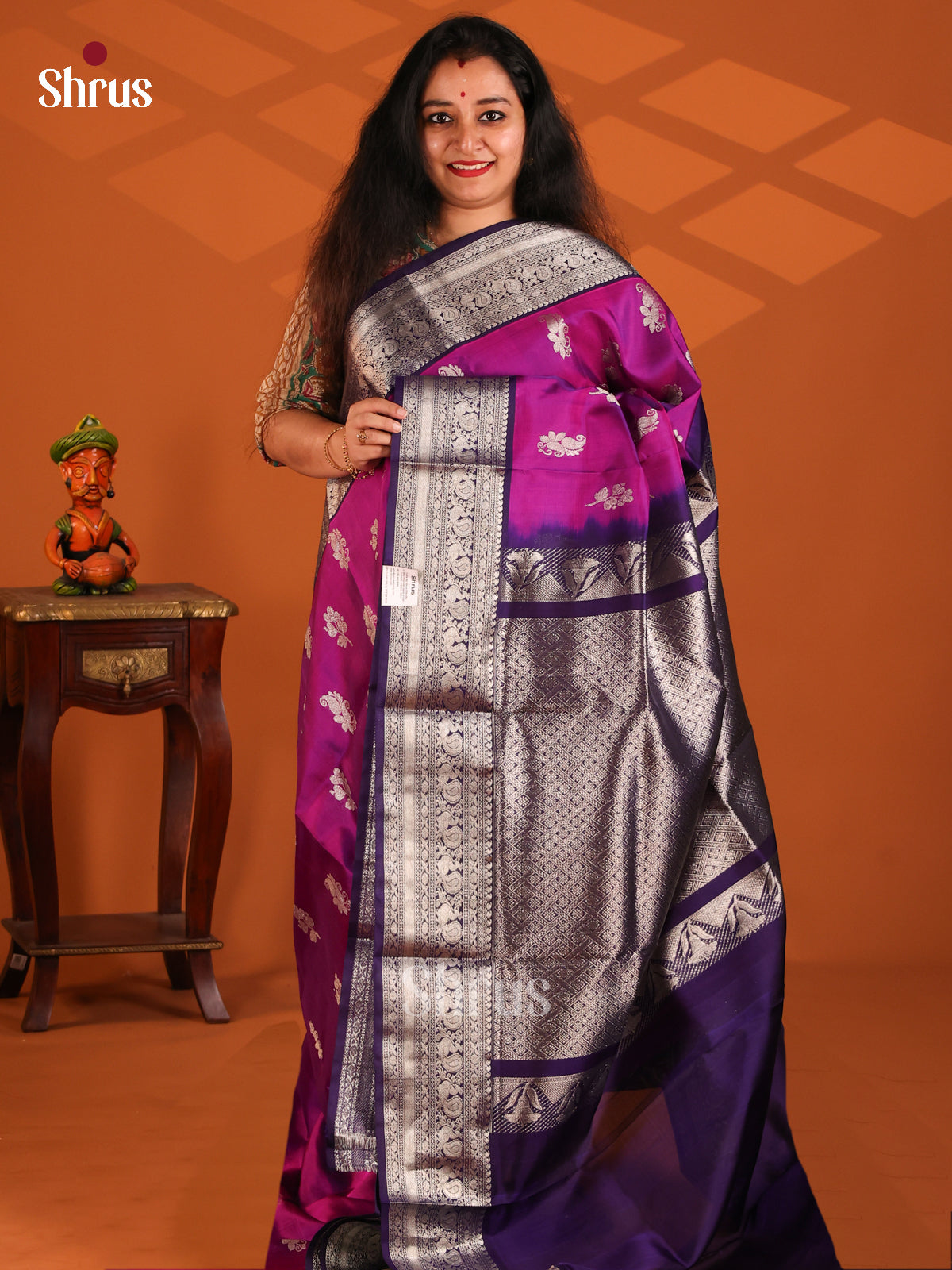 Charming Purple Venkatagiri silk Saree gleams with zari floral buttis, violet brocade pallu - Shop on Shrus.com
