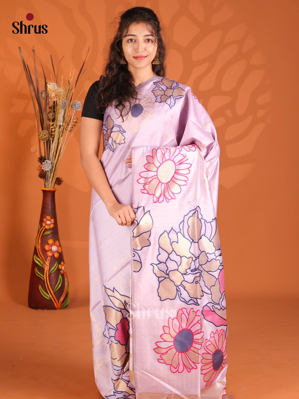 Lavender - Semi Tussar Saree - Shop on Shrus.com