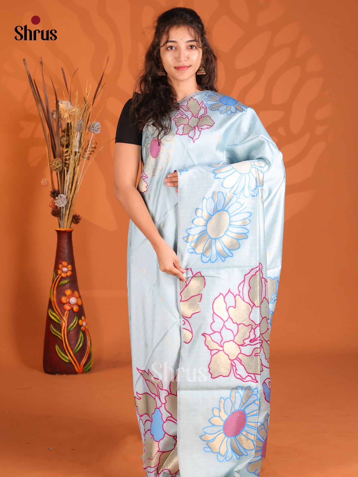 Blue - Semi Tussar Saree - Shop on Shrus.com