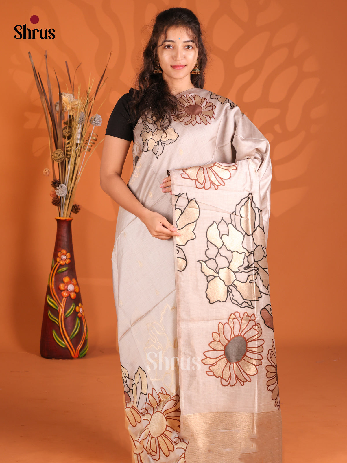 Grey - Semi Tussar Saree - Shop on Shrus.com