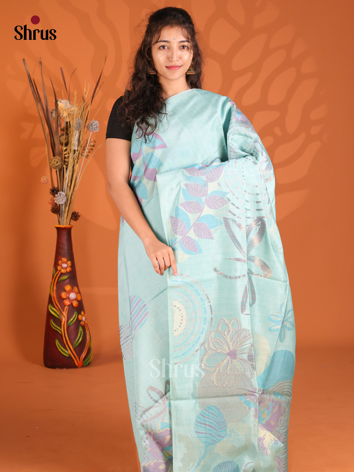 Pastel Blue - Semi Tussar Saree - Shop on Shrus.com