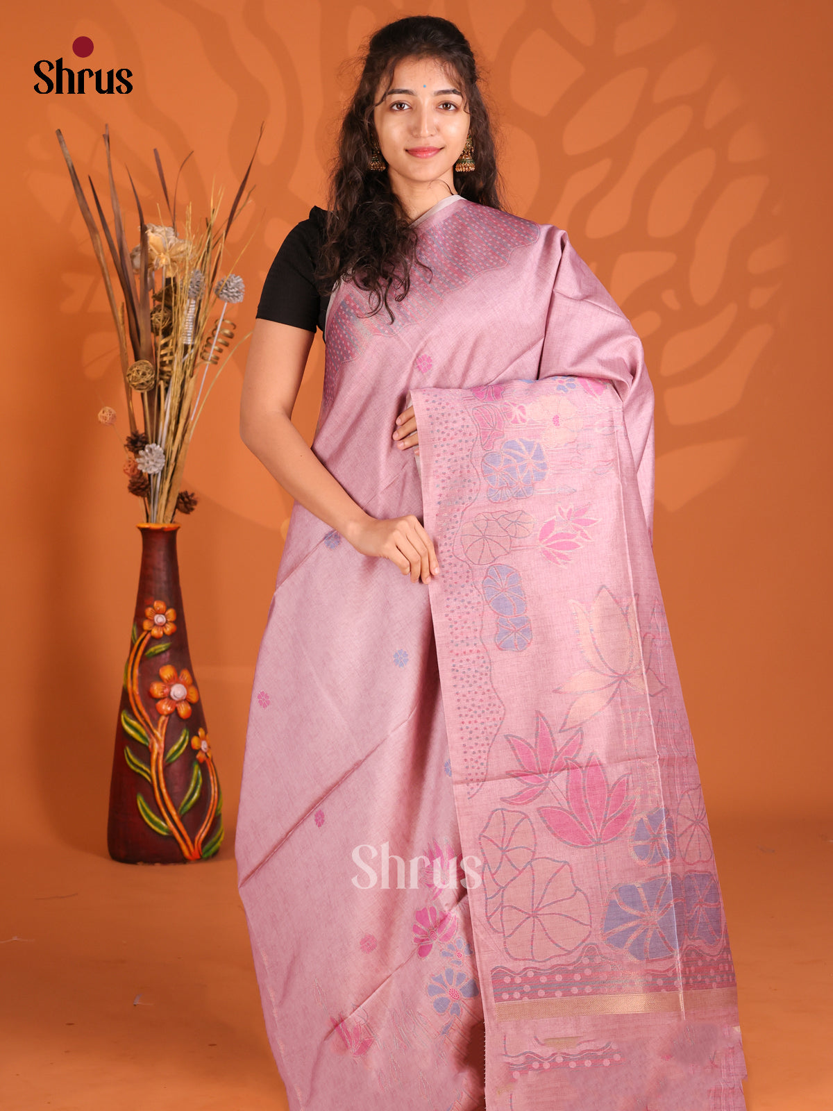 Lavender - Semi Tussar Saree - Shop on Shrus.com