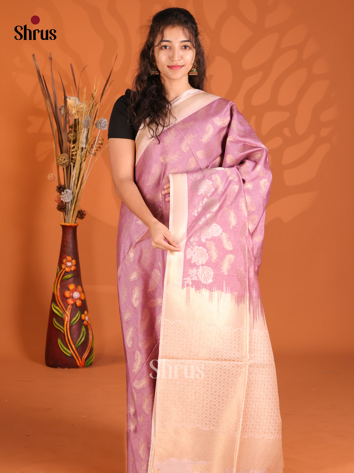 Pink & Peach - Semi Tussar Saree - Shop on Shrus.com