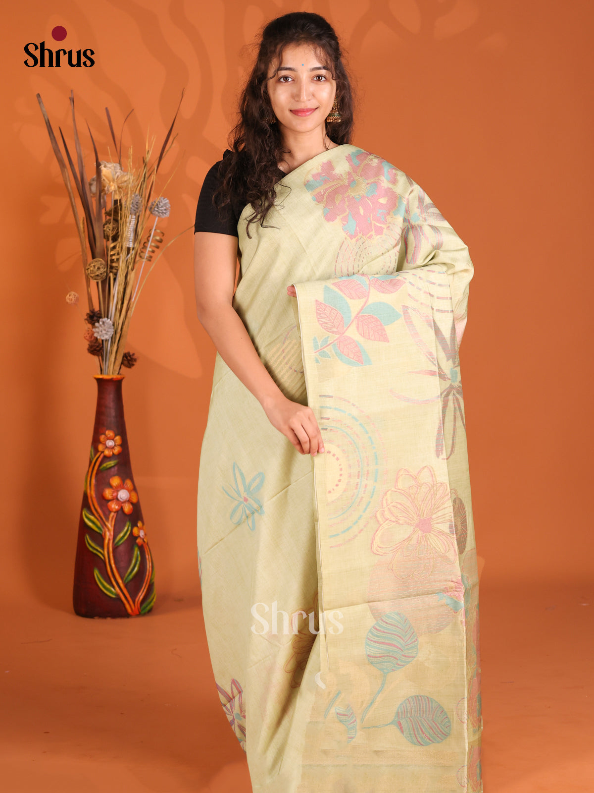 Pastel Green - Semi Tussar Saree - Shop on Shrus.com