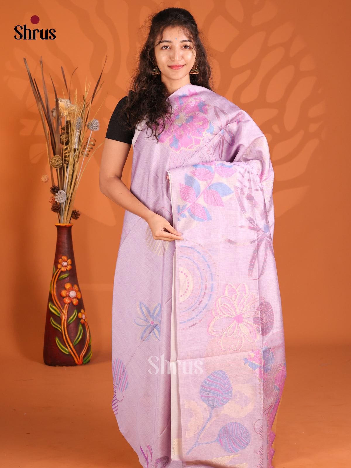 Lavender - Semi Tussar Saree - Shop on Shrus.com