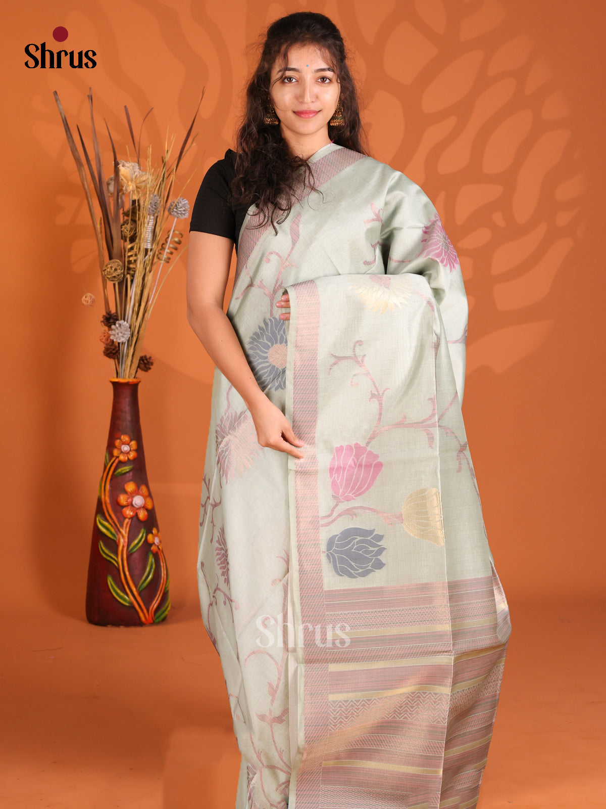 Grey - Semi Tussar Saree - Shop on Shrus.com