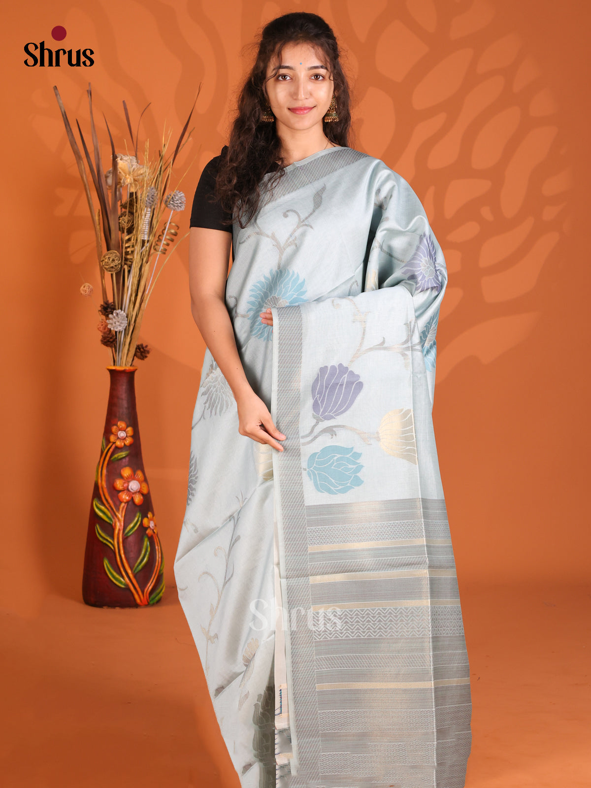 Grey - Semi Tussar Saree - Shop on Shrus.com