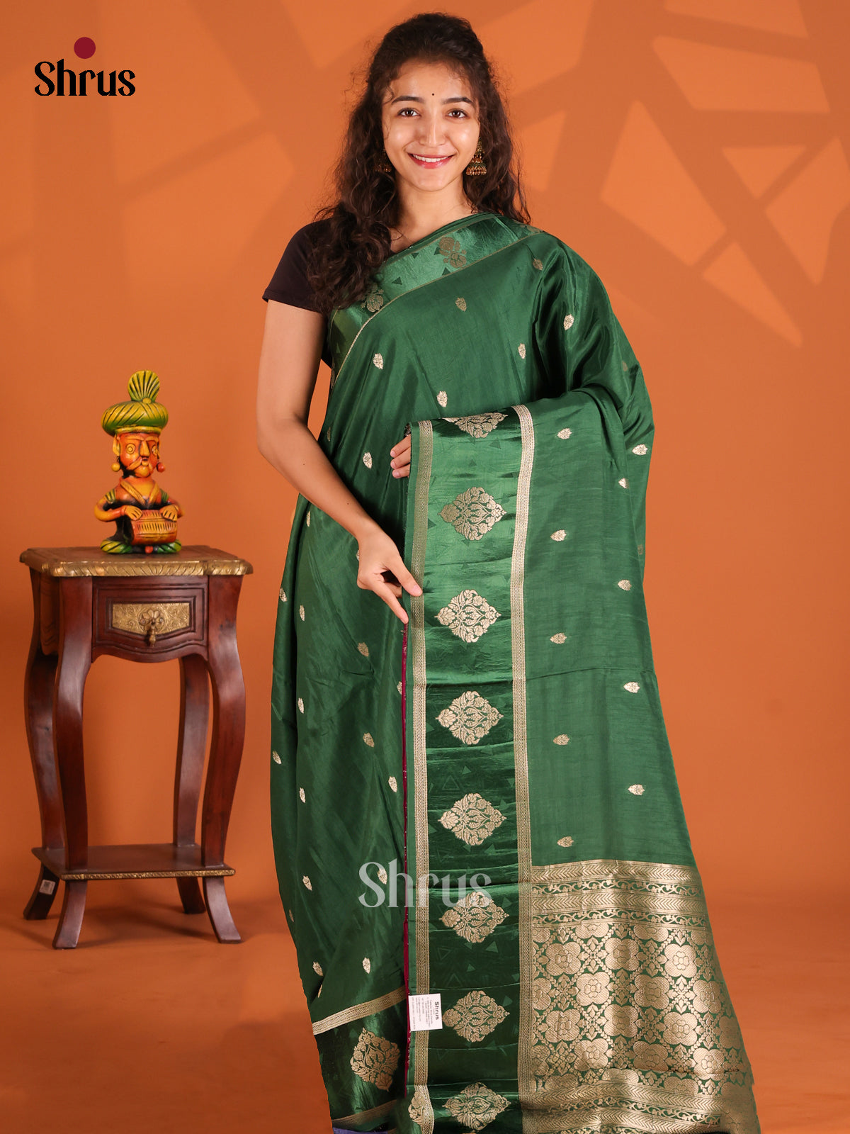 Bottle Green & Maroon - Mangosilk Saree - Shop on Shrus.com