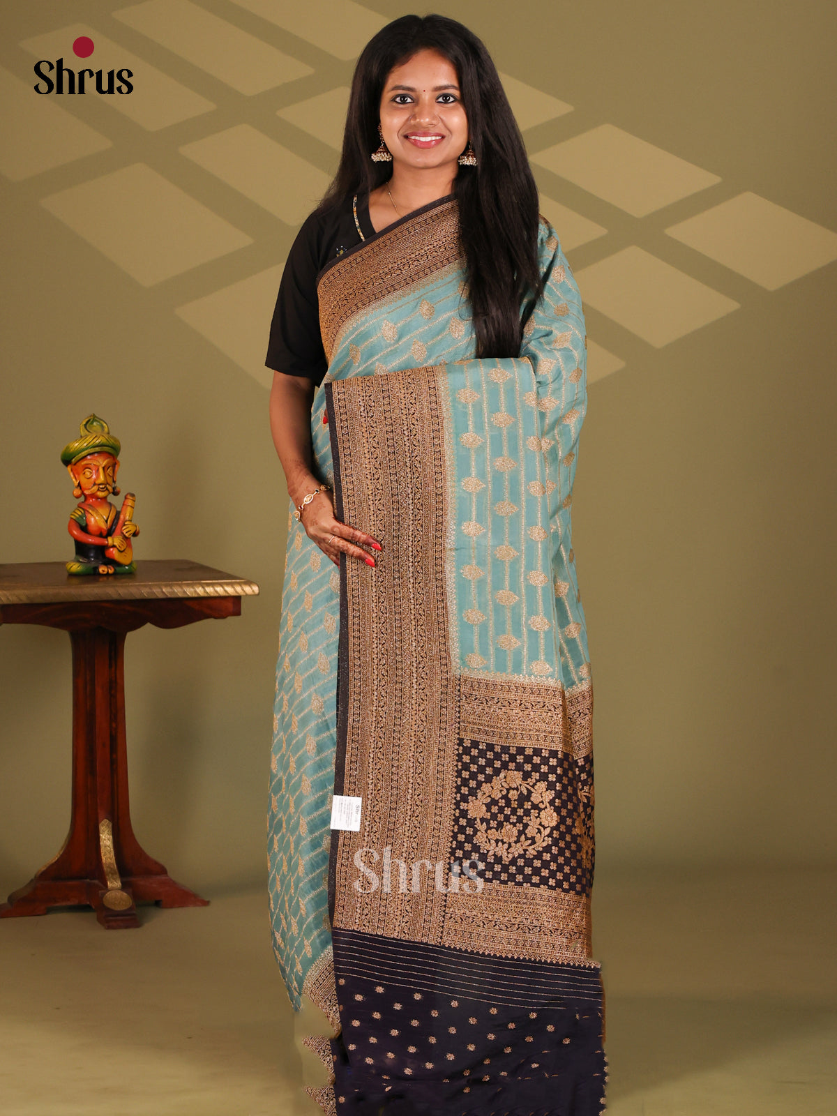 Pastel Blue & Violet - Semi Georgette Saree - Shop on Shrus.com