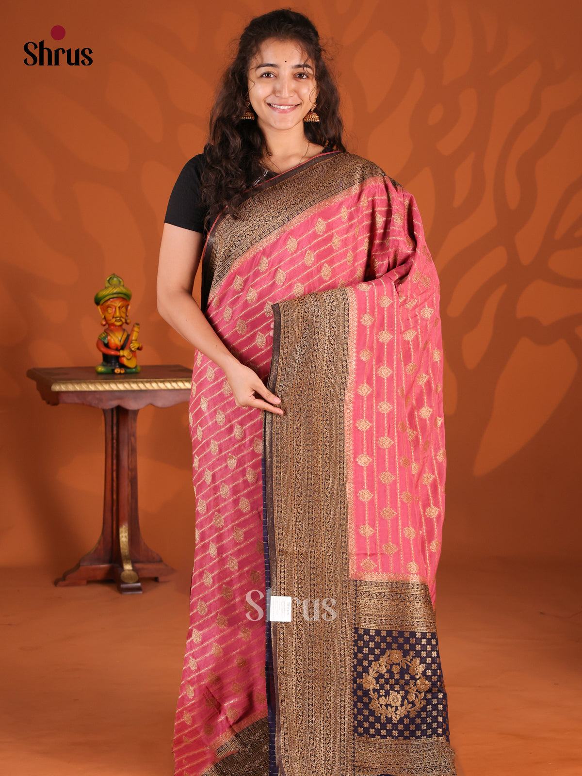 Pink & Violet- Semi Georgette Saree - Shop on Shrus.com