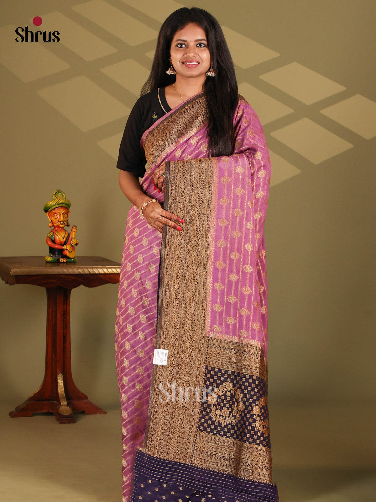 Pink & Violet- Semi Georgette Saree - Shop on Shrus.com