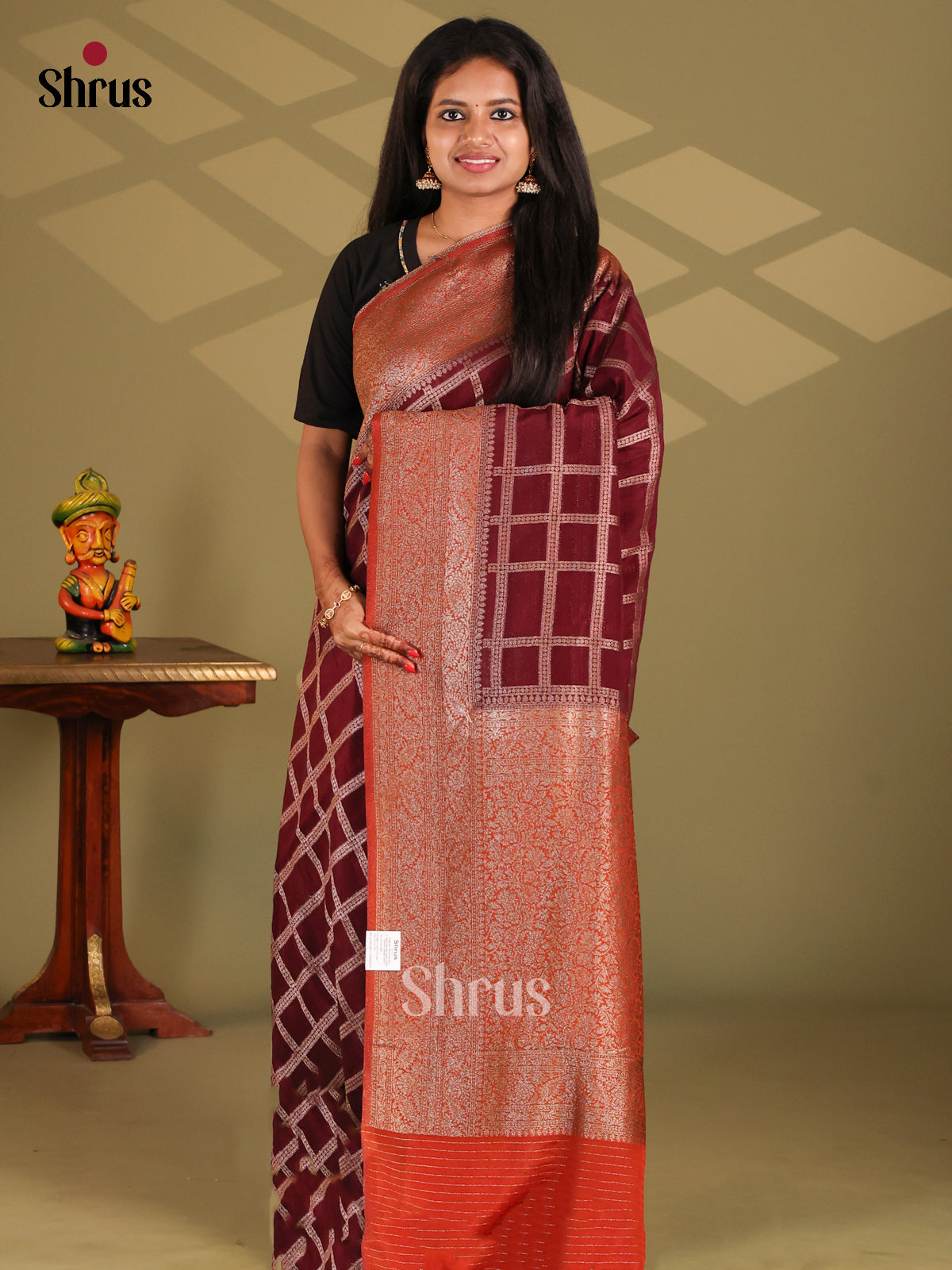 Maroon & Red - Semi Georgette Saree - Shop on Shrus.com