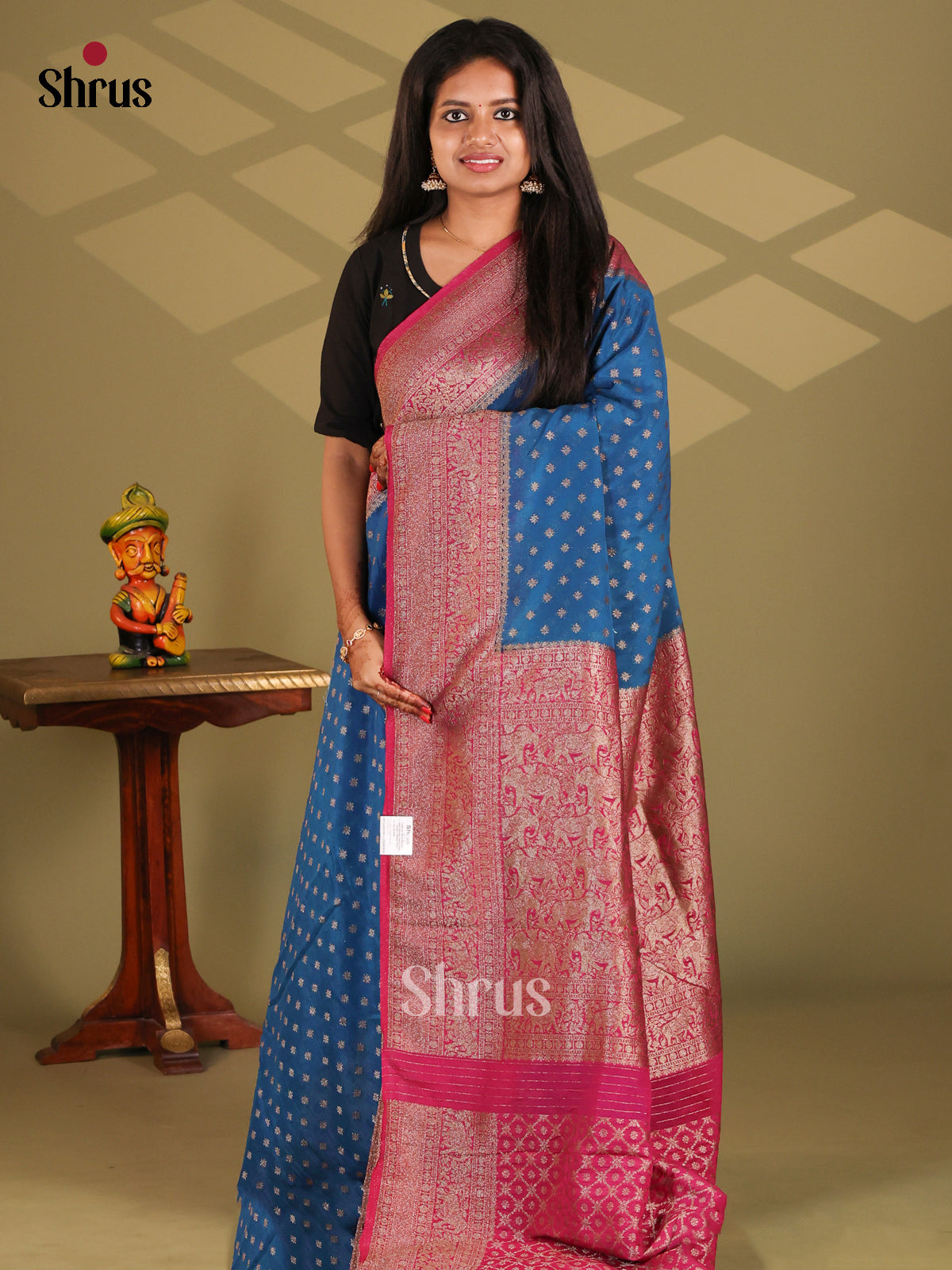 Blue & Maroon - Semi Georgette Saree - Shop on Shrus.com