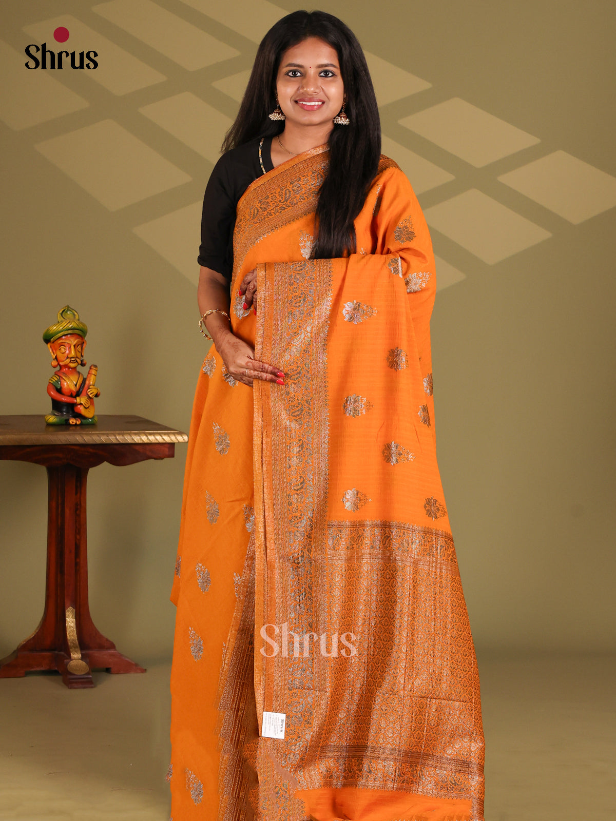 Orange(Single Tone) - Semi Georgette Saree - Shop on Shrus.com