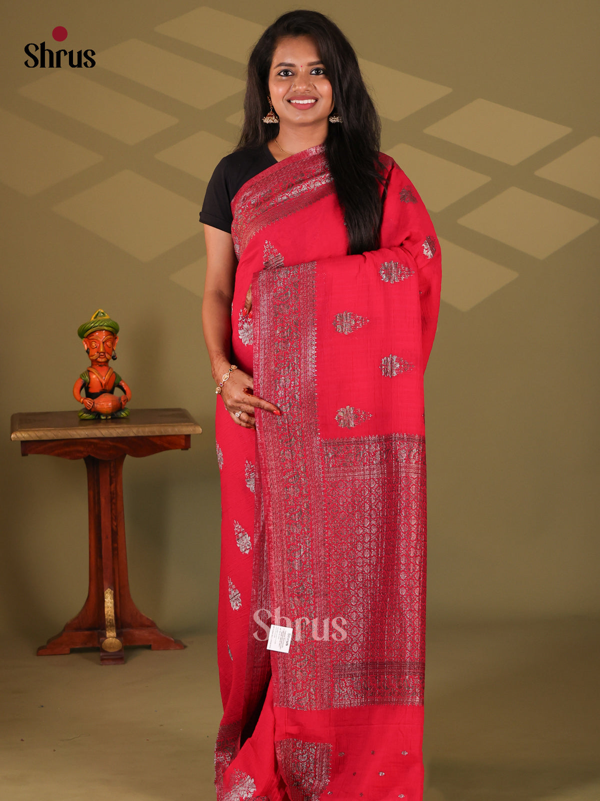 Red(Single Tone) - Semi Georgette Saree
