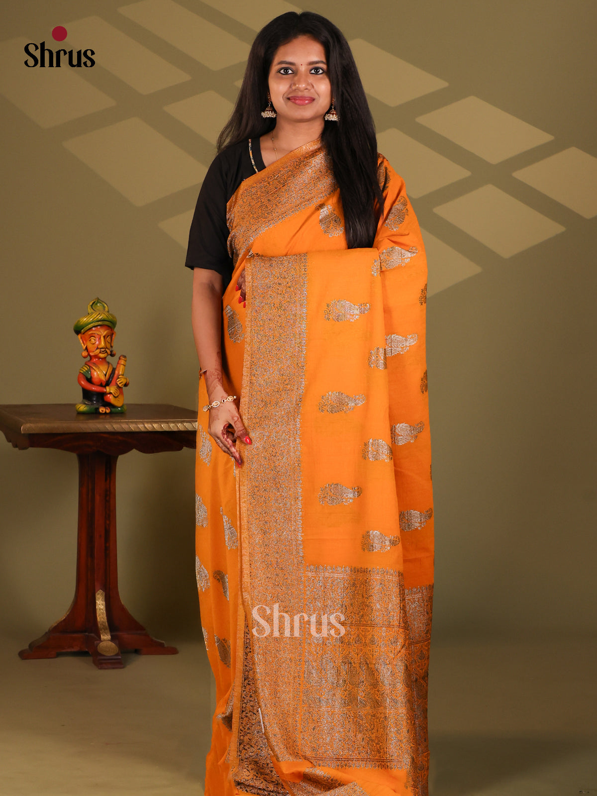 Orange(Single Tone)- Semi Georgette Saree - Shop on Shrus.com