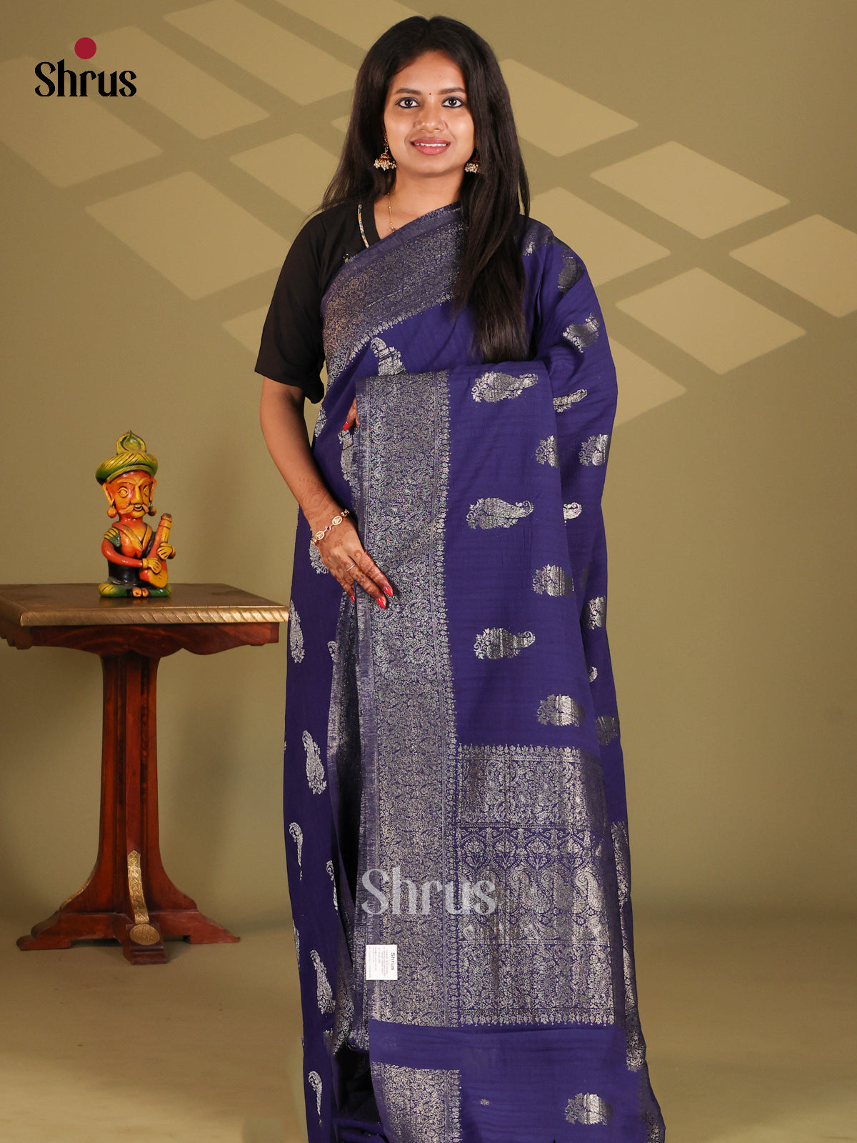 Blue(Single Tone) - Semi Georgette Saree - Shop on Shrus.com