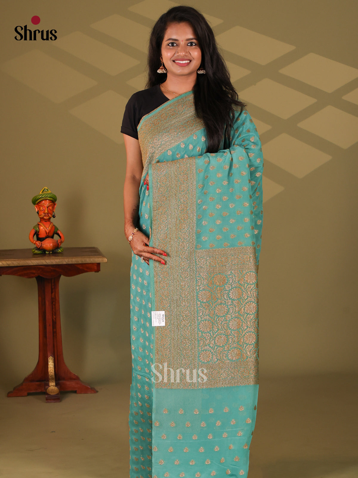 Pastel Blue- Semi Georgette Saree - Shop on Shrus.com
