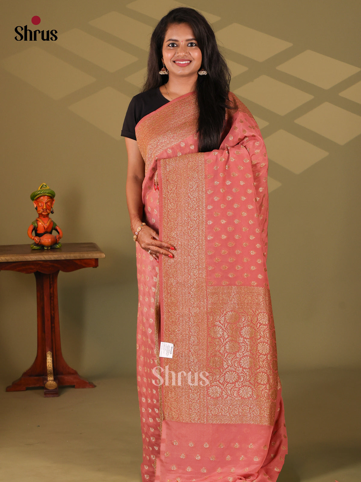 Pink(Single Tone)- Semi Georgette Saree - Shop on Shrus.com