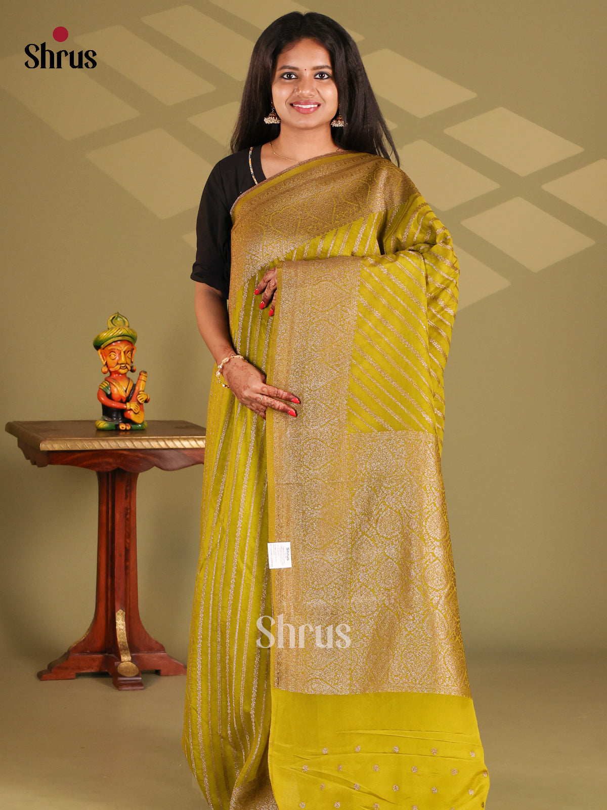 Mehandi Green(single Tone)- Semi Georgette Saree - Shop on Shrus.com