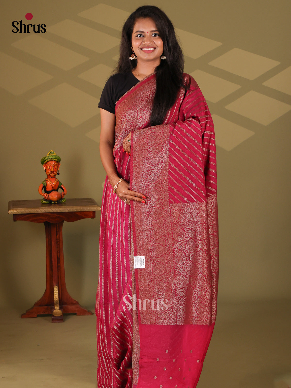 Maroon(Single Tone) - Semi Georgette Saree - Shop on Shrus.com