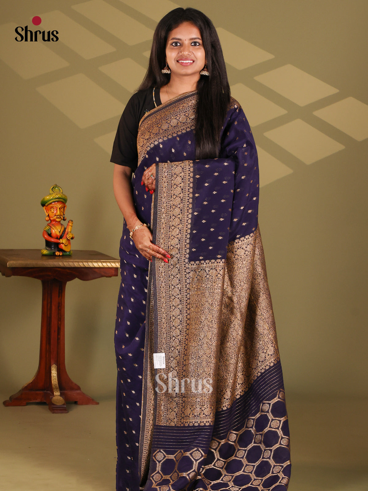 Blue(Single Tone) - Semi Georgette Saree - Shop on Shrus.com