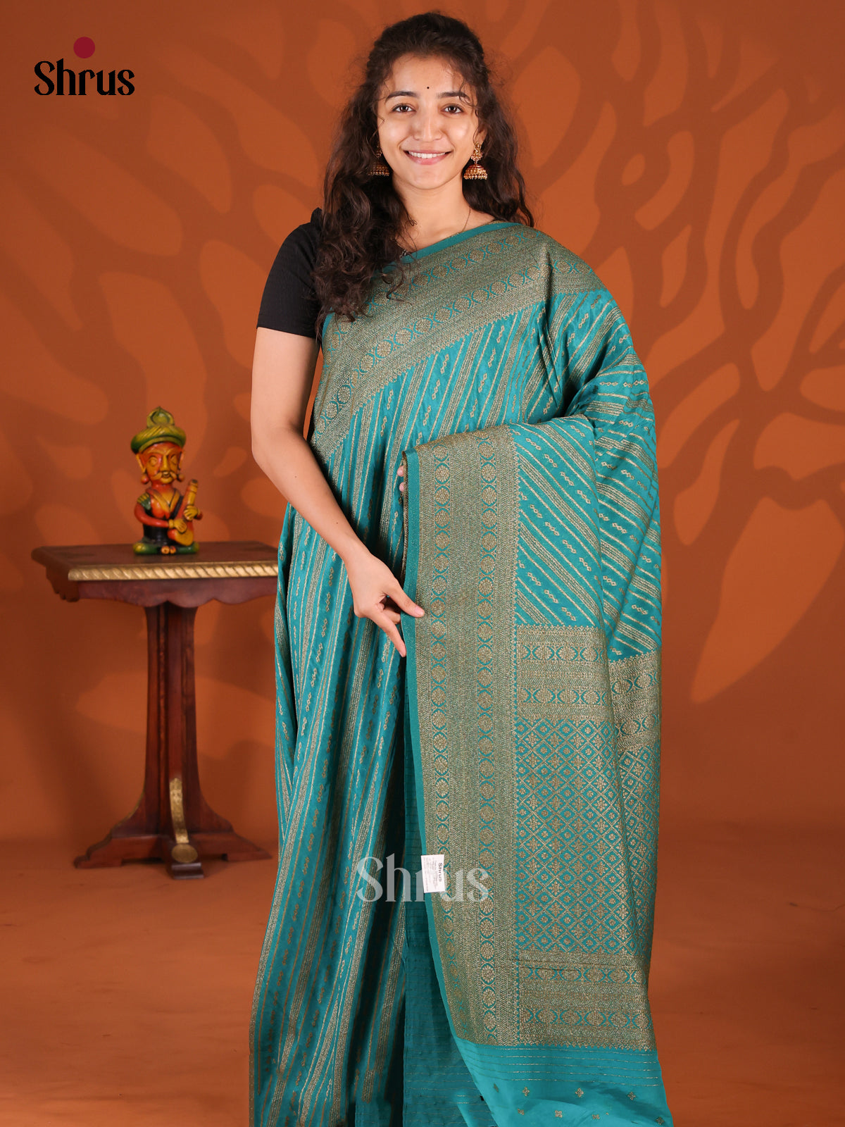 Teal(Single Tone)- Semi Georgette Saree - Shop on Shrus.com