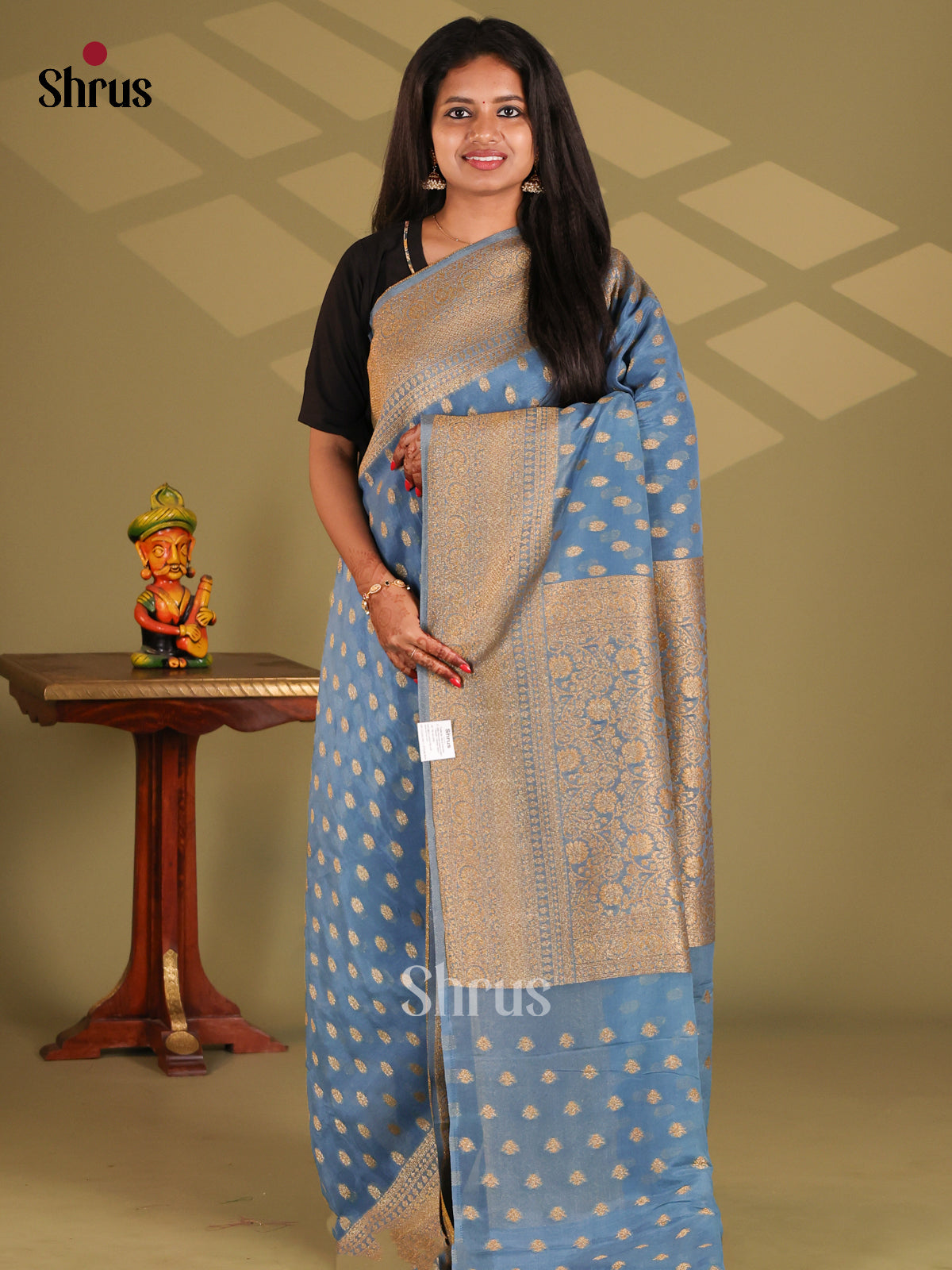 Blue(Single Tone) - Semi Georgette Saree - Shop on Shrus.com