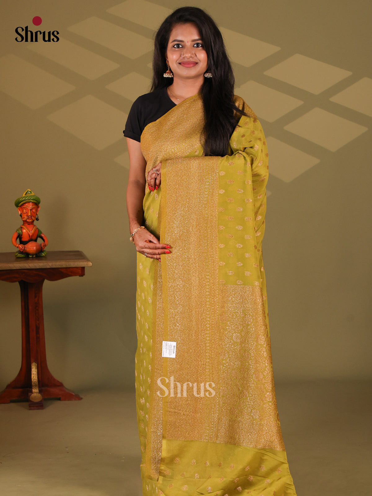 Mehandi Green(Single Tone)- Semi Georgette Saree - Shop on Shrus.com